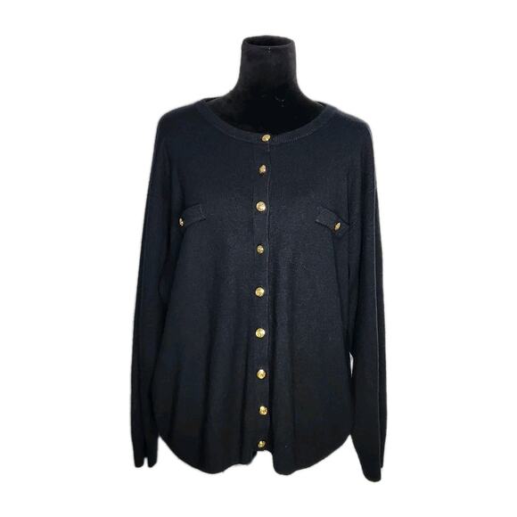 Unbranded Sweaters - Unbranded Women’s Black Knit Long Sleeve Cardigan w/ Gold Buttons Size XL